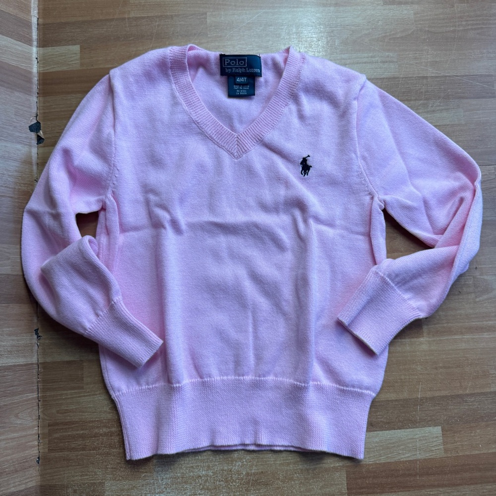 Ralph Lauren Pima cotton V-neck sweater in pink, size 4T.